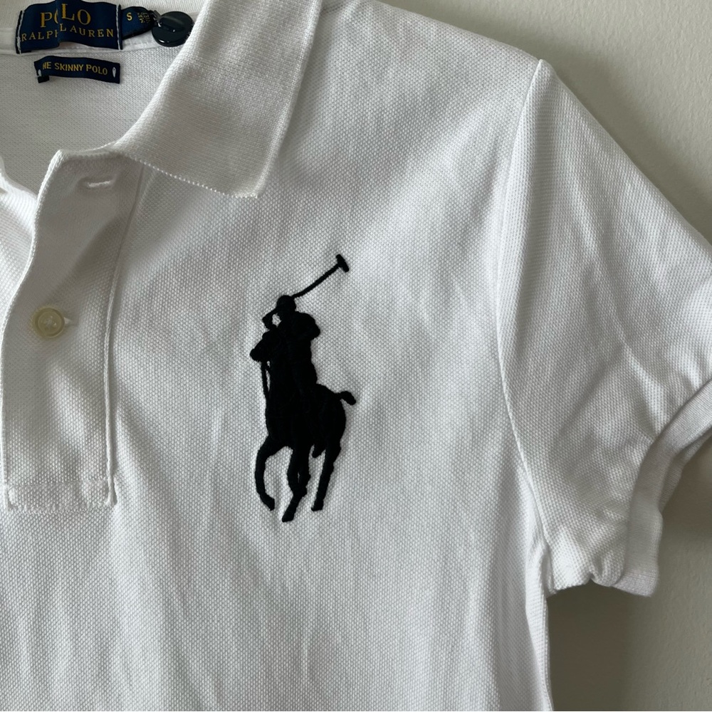 POLO Ralph Lauren Short Sleeve The Skinny Polo Shirt Small White Big Pony Logo - Picture 2 of 5